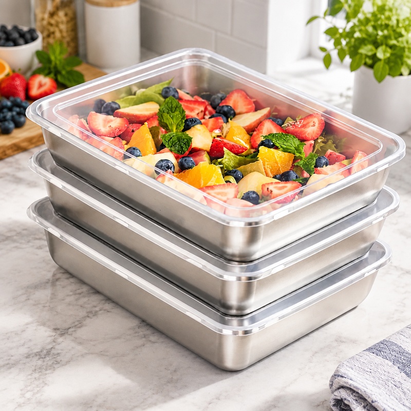 Food Storage Meals - Drievoudige set roestvrijstalen voedselcontainers met transparante